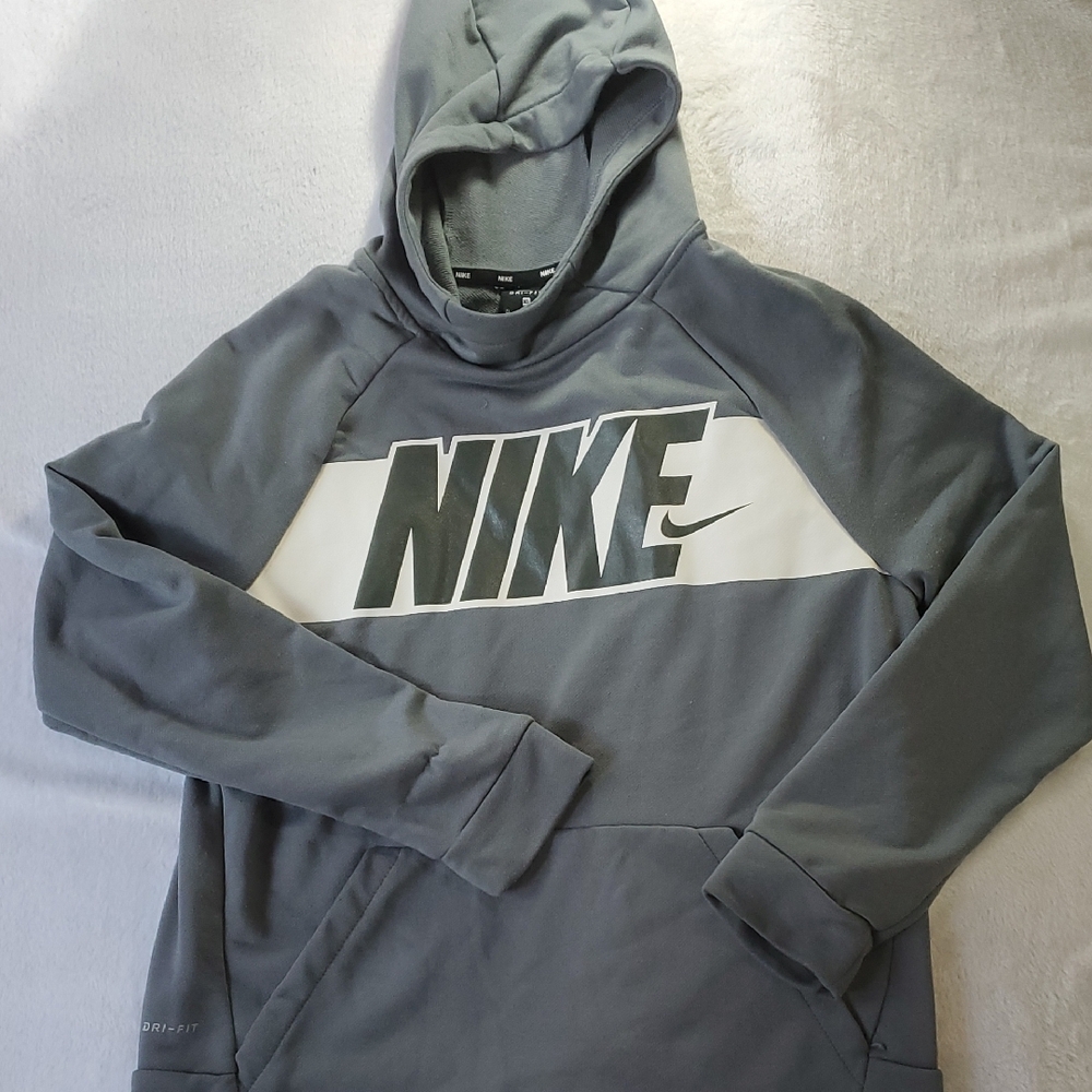Nike Kids XL Charcoal and White Hoodie Dri Fit